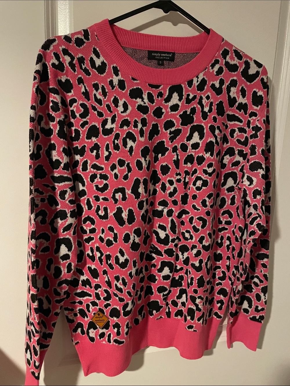 Simply Southern Hot Pink Leopard-Print Crewneck Sweater